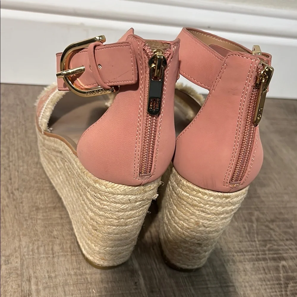 Tommy Hilfiger Pink and Cream Wedge Sandals with Ankle Strap nwot